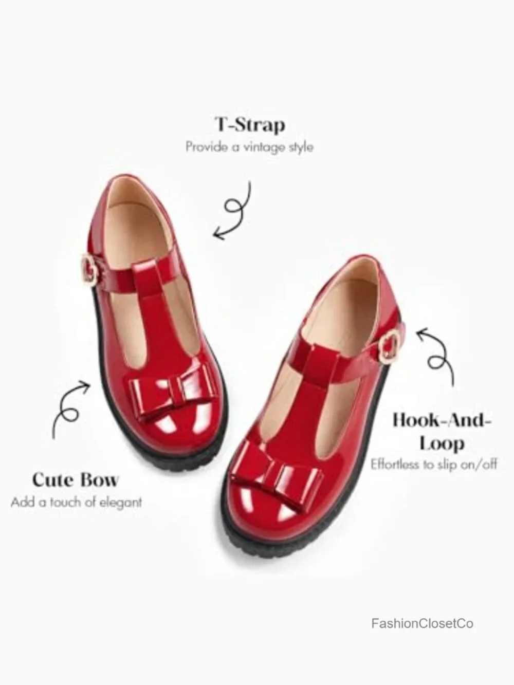 Girls Mary Jane Flats Bow Chunky Platform Loafers Faux Leather Hook-Loop Dress